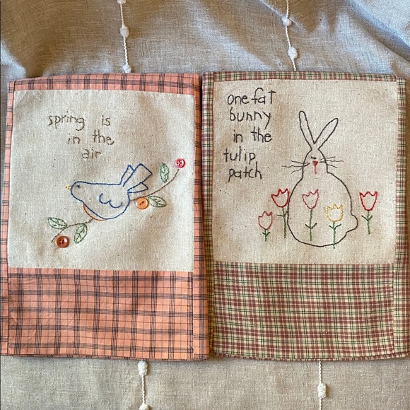 Handmade Other - Country Cottage Embroidered Spring themed pillow Covers 2 pieces- Pink & Cream